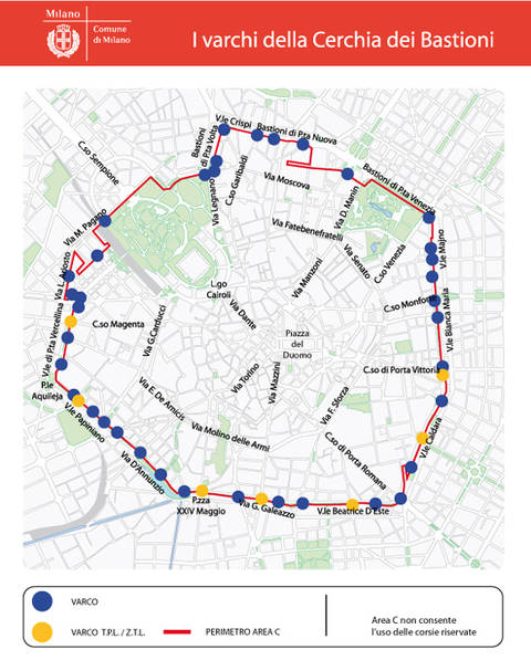 Mappa varchi Area C Milano