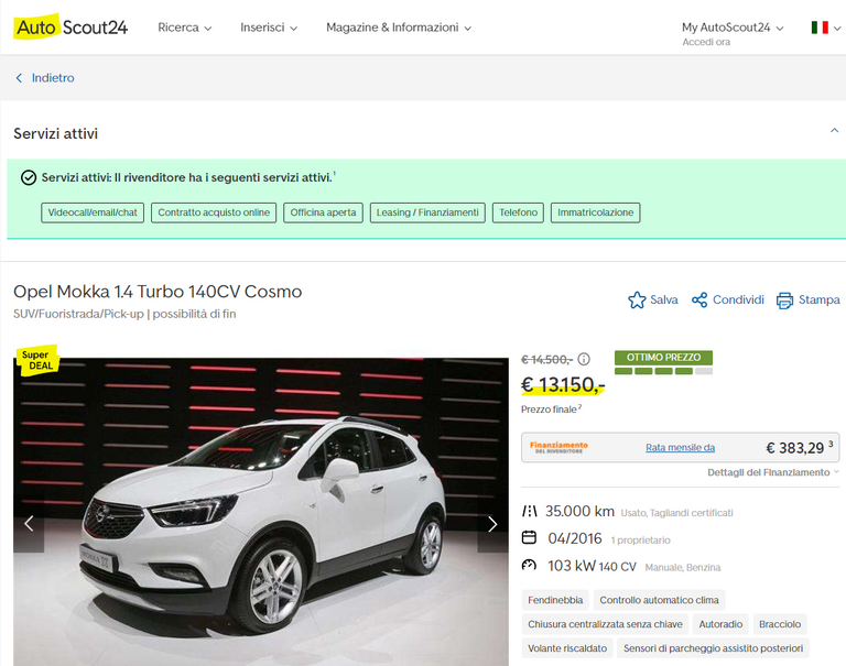 Servizi attivi rivenditore su AutoScout24